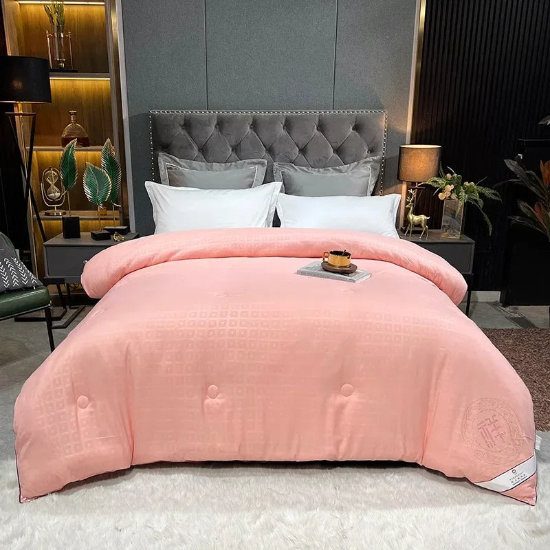 綿100%生地 × シルク中わた キルト掛け布団(スクエアキルト/通年)