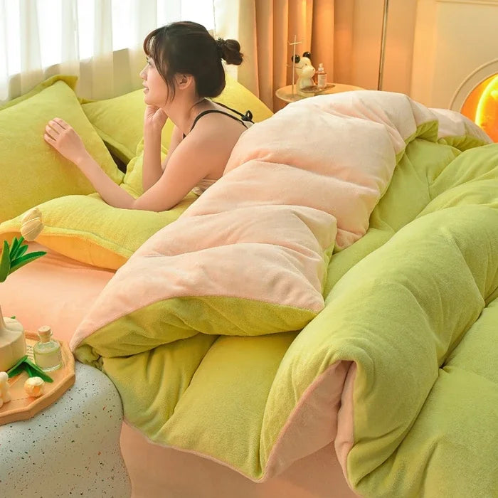 両面ミルクベルベット調フリース 2WAY 布団カバー兼用ブランケット(ファスナー式/静電気対策)