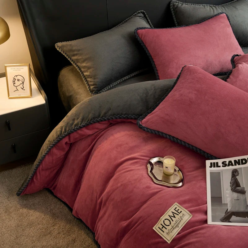 厚手フランネル 配色パイピング 掛け布団カバー（カバー単品）