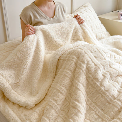 両面あったか ジャカードブランケット（フランネル×シープ調ボア）