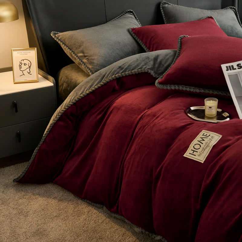 厚手フランネル 配色パイピング 掛け布団カバー（カバー単品）