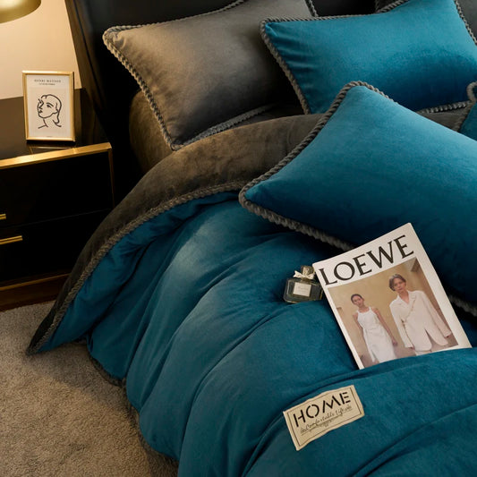 厚手フランネル 配色パイピング 掛け布団カバー（カバー単品）