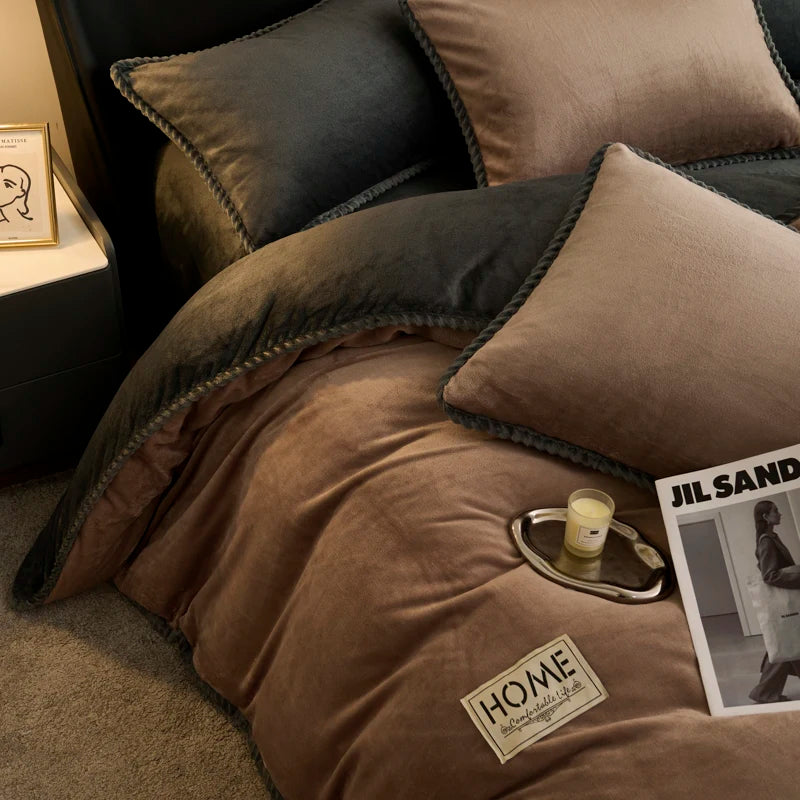 厚手フランネル 配色パイピング 掛け布団カバー（カバー単品）