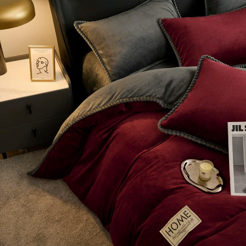 厚手フランネル 配色パイピング 掛け布団カバー（カバー単品）