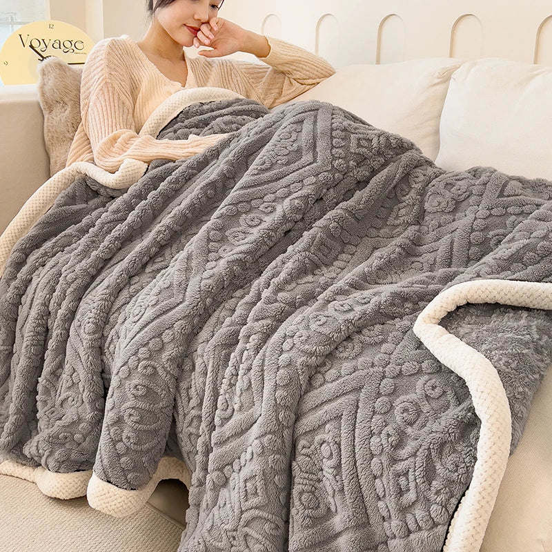 立体模様フランネルのあったかブランケット