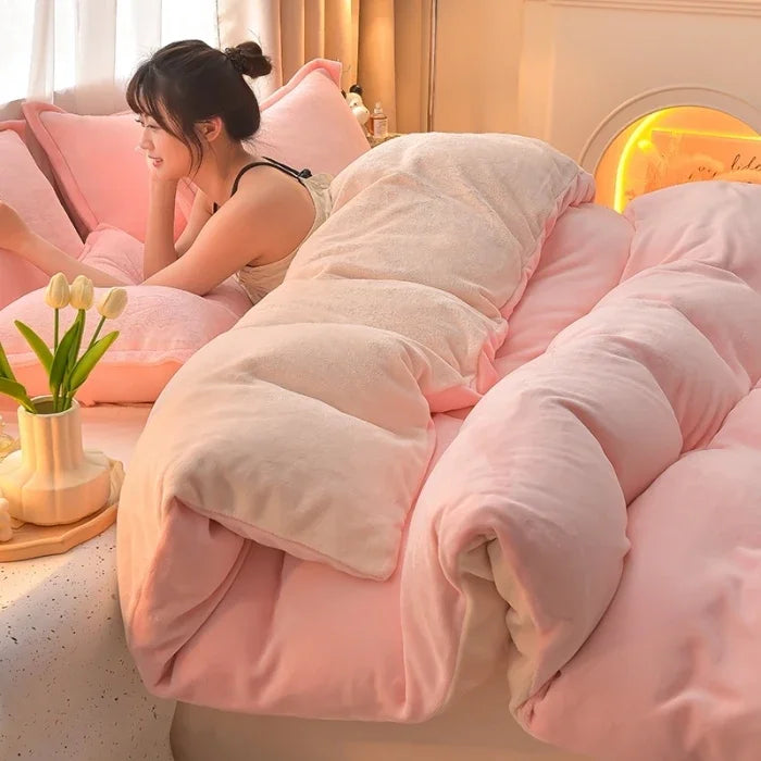 両面ミルクベルベット調フリース 2WAY 布団カバー兼用ブランケット（ファスナー式／静電気対策）