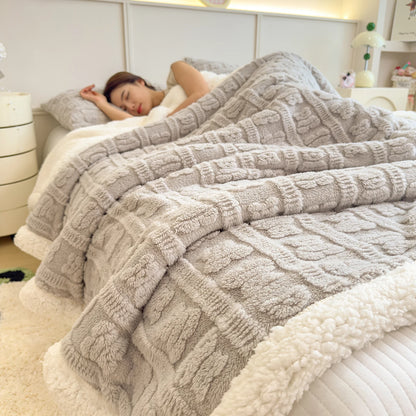両面あったか ジャカードブランケット（フランネル×シープ調ボア）