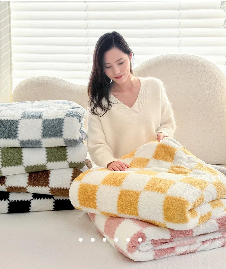 ピンク×ホワイト チェック フランネルブランケット