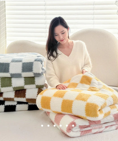 ピンク×ホワイト チェック フランネルブランケット