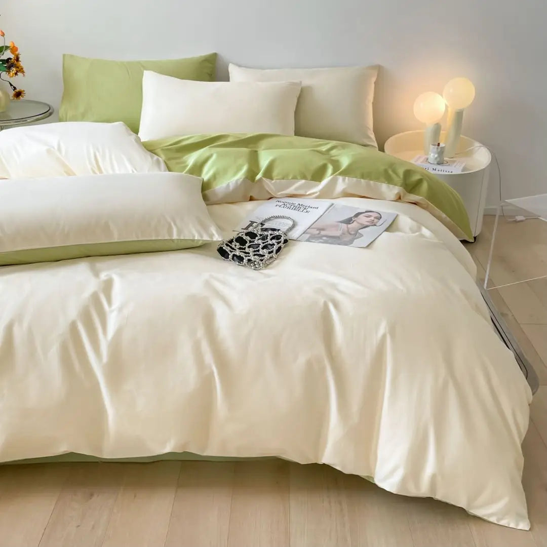 エジプト綿100％ 無地掛け布団カバー（400TC／ファスナー＆四隅ヒモ）