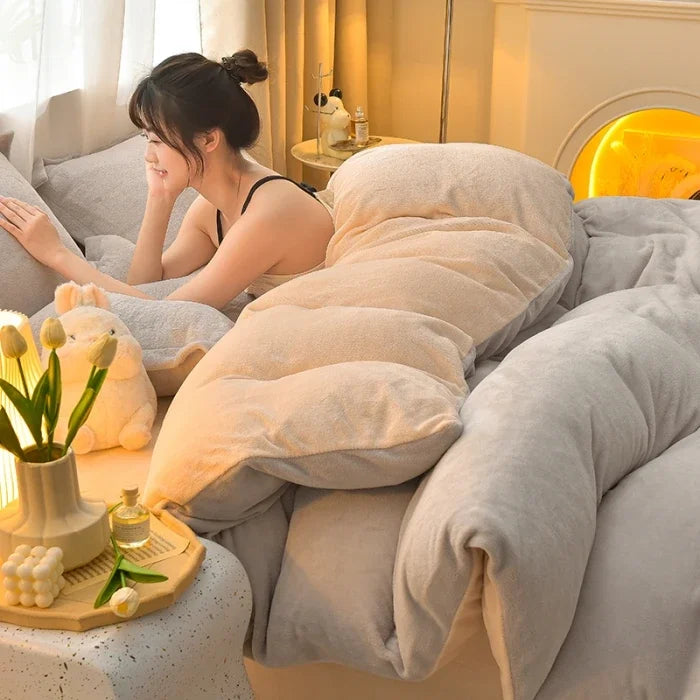 両面ミルクベルベット調フリース 2WAY 布団カバー兼用ブランケット（ファスナー式／静電気対策）