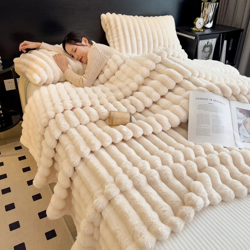 ストライプフランネル 厚手ブランケット