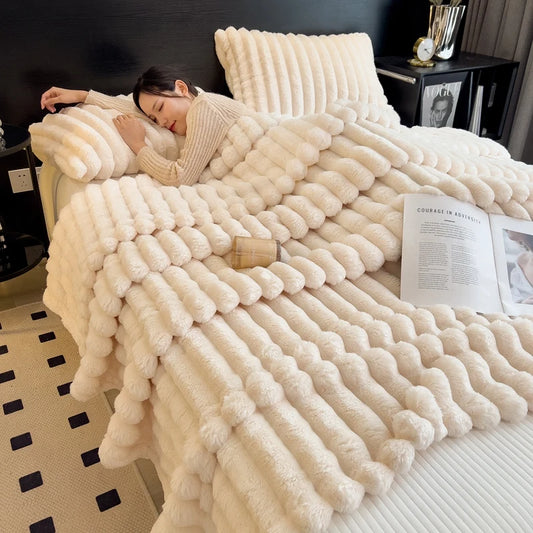 ストライプフランネル 厚手ブランケット