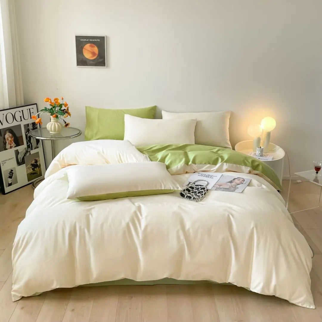 エジプト綿100％ 無地掛け布団カバー（400TC／ファスナー＆四隅ヒモ）