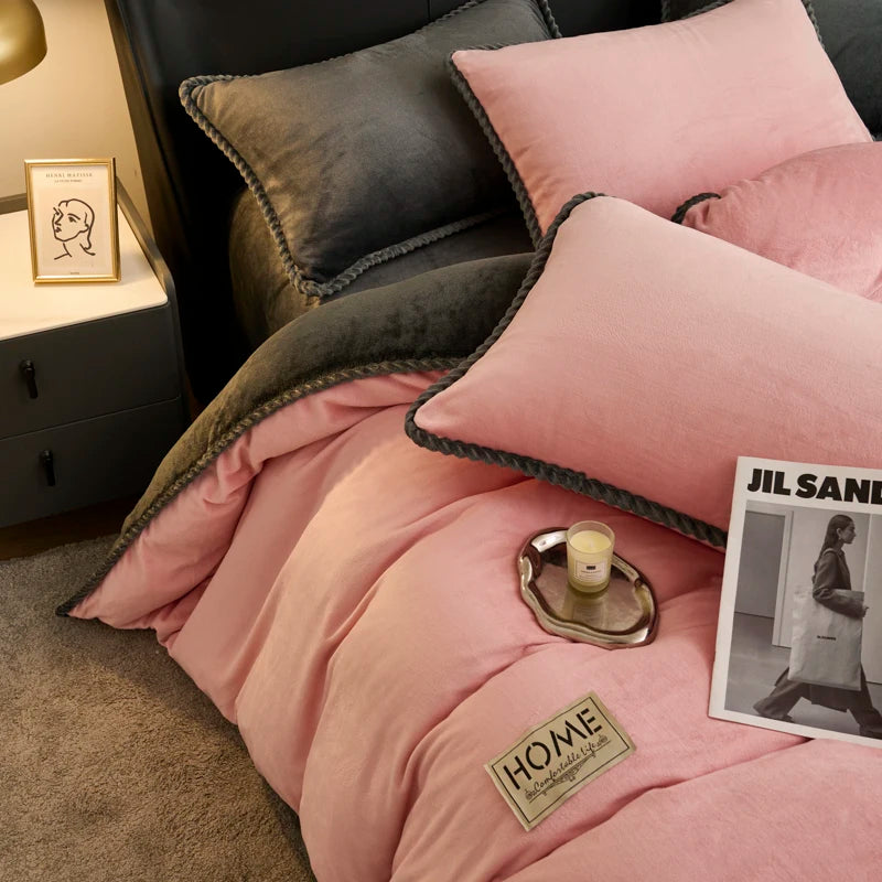 厚手フランネル 配色パイピング 掛け布団カバー（カバー単品）