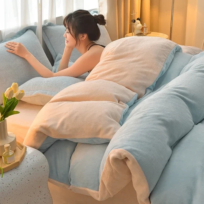 両面ミルクベルベット調フリース 2WAY 布団カバー兼用ブランケット（ファスナー式／静電気対策）