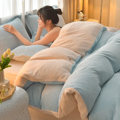 両面ミルクベルベット調フリース 2WAY 布団カバー兼用ブランケット（ファスナー式／静電気対策）