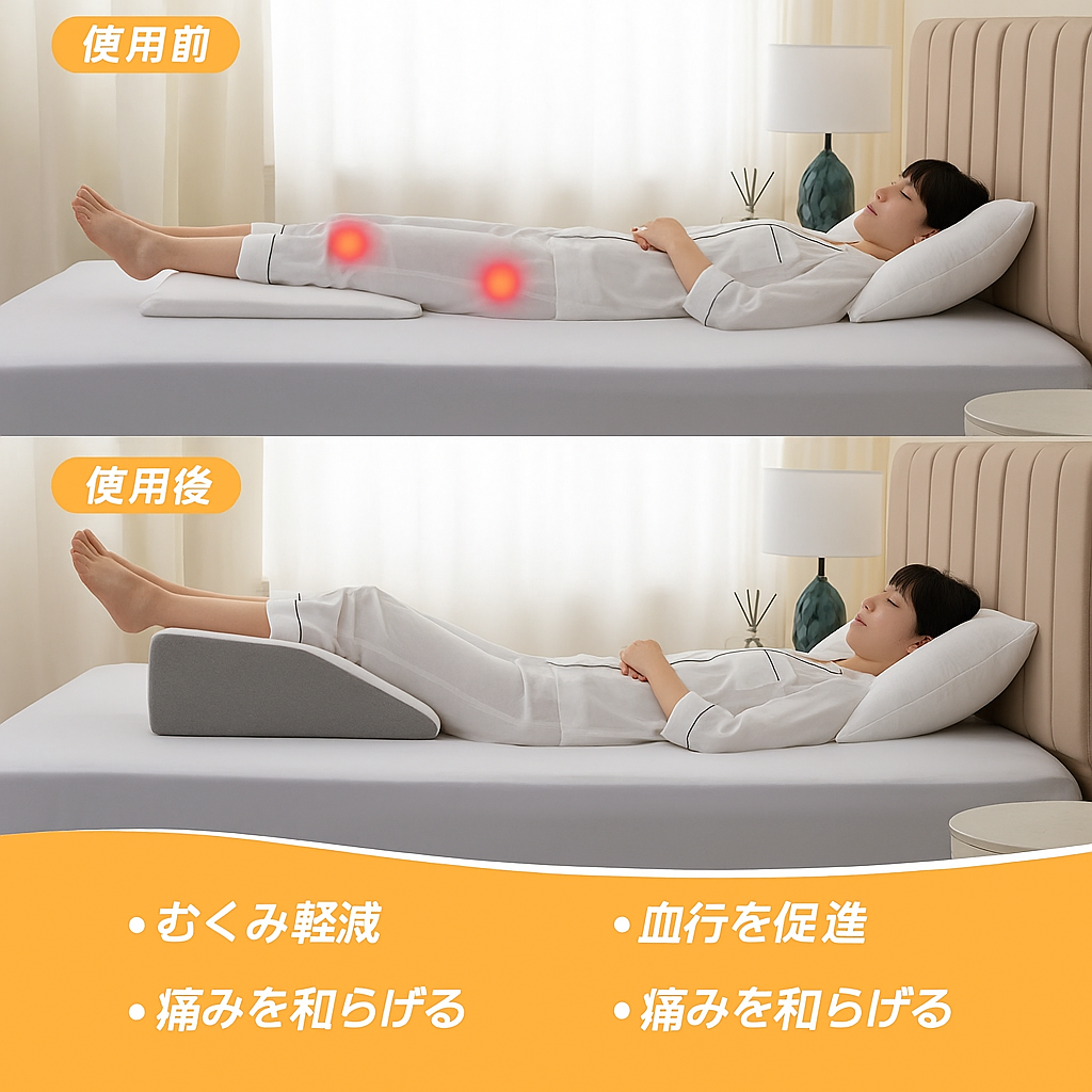 脚をやさしく持ち上げる メモリーフォーム・レッグウェッジ（高さ約20cm）