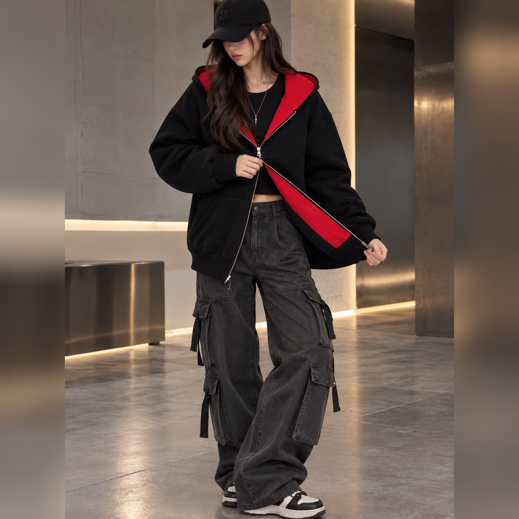 ZARI™ 隠しポケット付き ジップパーカー